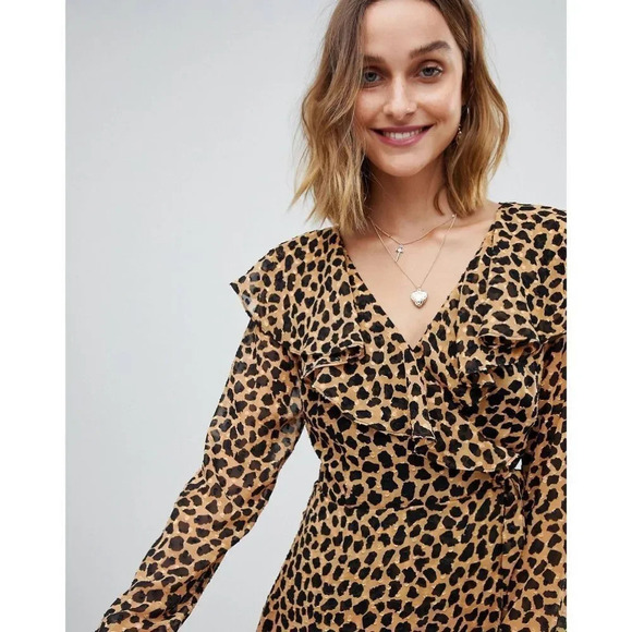 Free People Leopard Print Frenchie Mini Wrap Dress medium - Picture 16 of 17